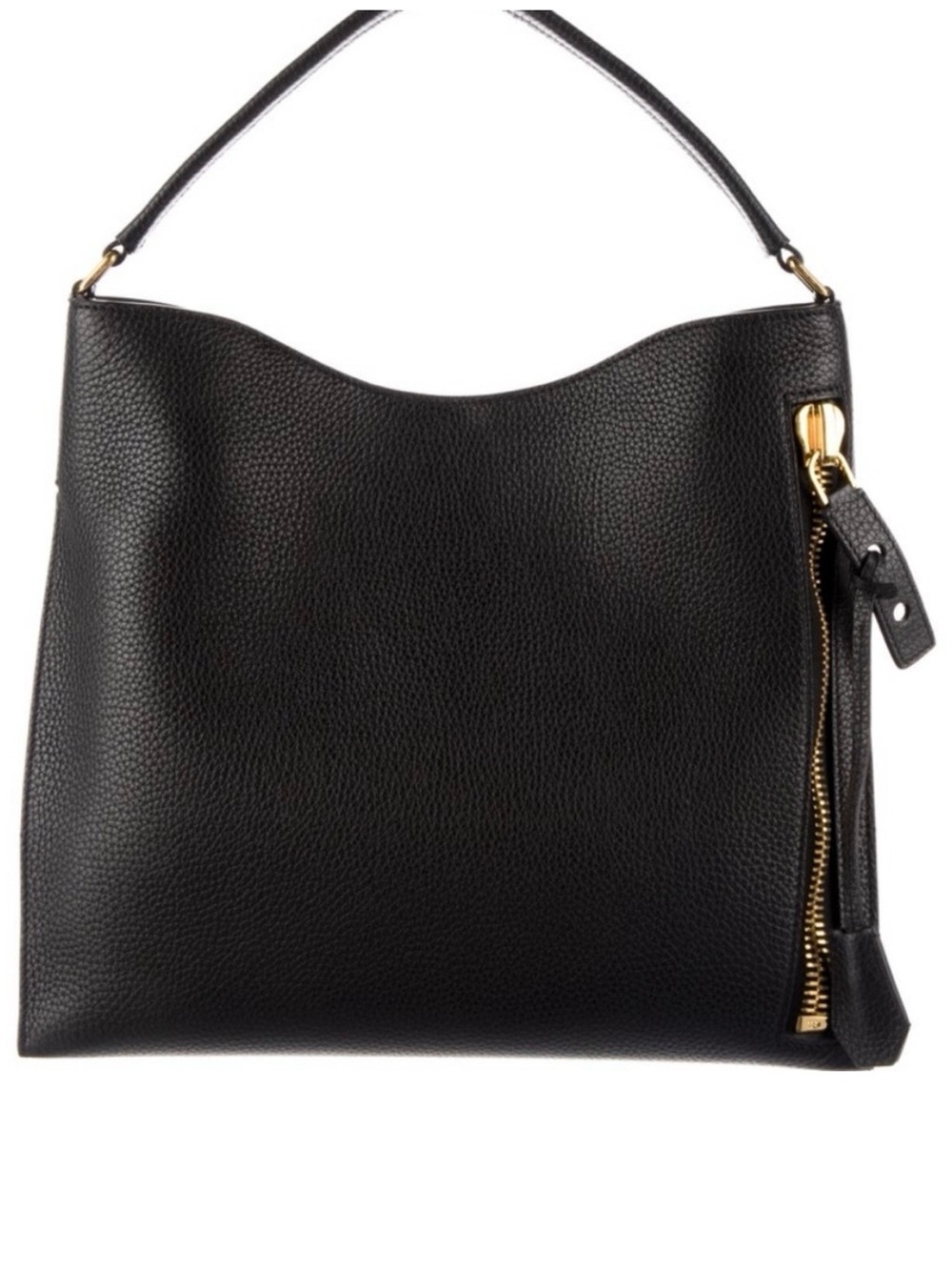 Tom Ford Black Pebbled Leather Hobo Shoulder Bag with Zip Pouch - Picture 2 of 6